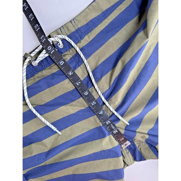 J.Crew Mens Swim Trunks Size 35 Navy Olive Green Striped Board Shorts Surf Beach - Picture 8 of 11